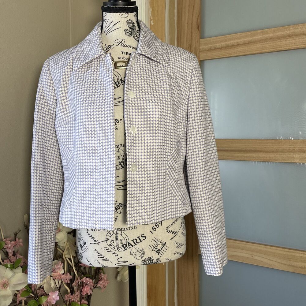 Larry Levine Cropped Blazer Jacket Women Houndstooth Tailored Career Classic 10P